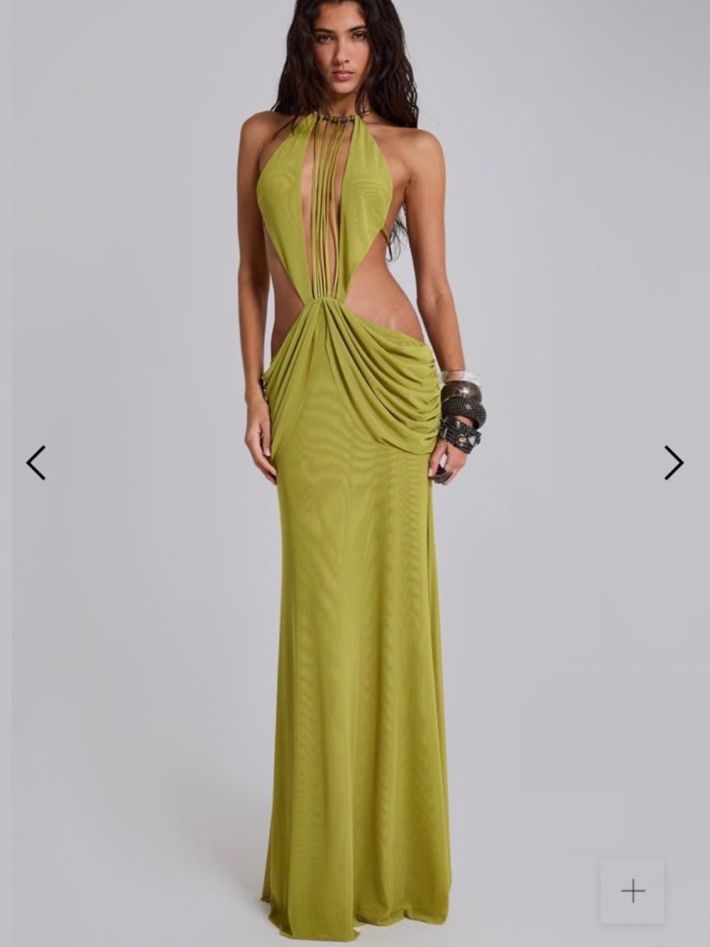 Jaded London Lime Green Backless Halter Maxi Dress with Draped Sides